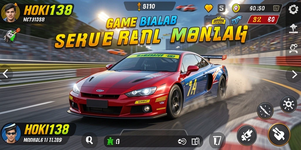 Tampilan menarik gameplay HOKI138 dengan aksi balap mobil yang seru.