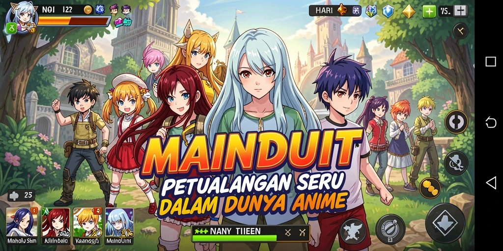 Tampilan gameplay dari MAINDUIT yang penuh aksi dan karakter Anime.