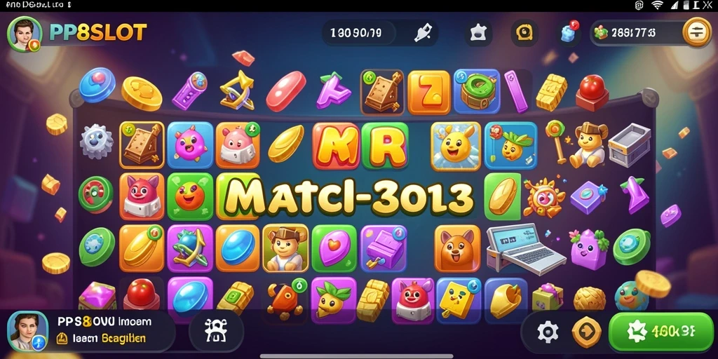 Tampilan gameplay PP8SLOT dengan aksi Match-3 penuh warna dan tantangan menarik.