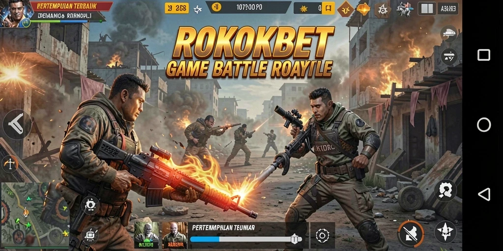 Tangkapan layar gameplay ROKOKBET yang penuh aksi Battle Royale.