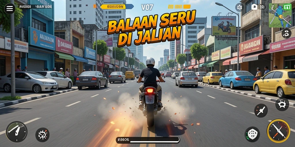 Tangkapan layar menampilkan gameplay balapan yang mendebarkan di V07.