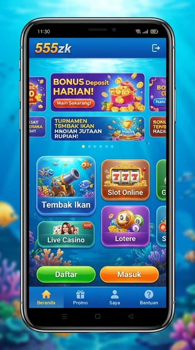 Tampilan utama aplikasi 555zk dengan berbagai pilihan aplikasi.